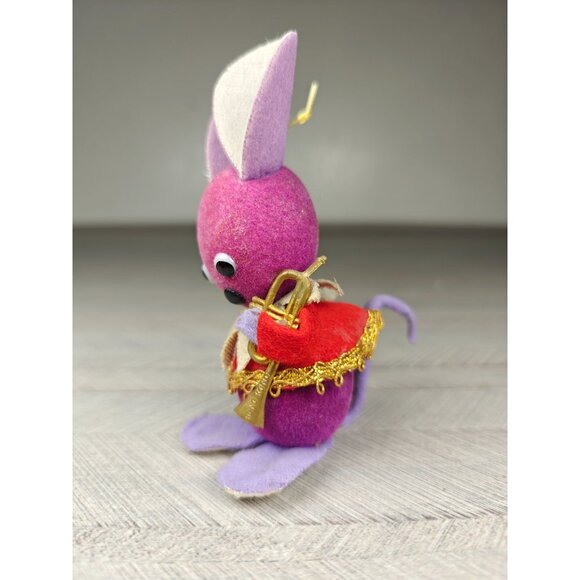 Vintage Napco Japan Purple Mouse Trumpet 4" Felt Retro Easter Christmas Ornament - Picture 5 of 7